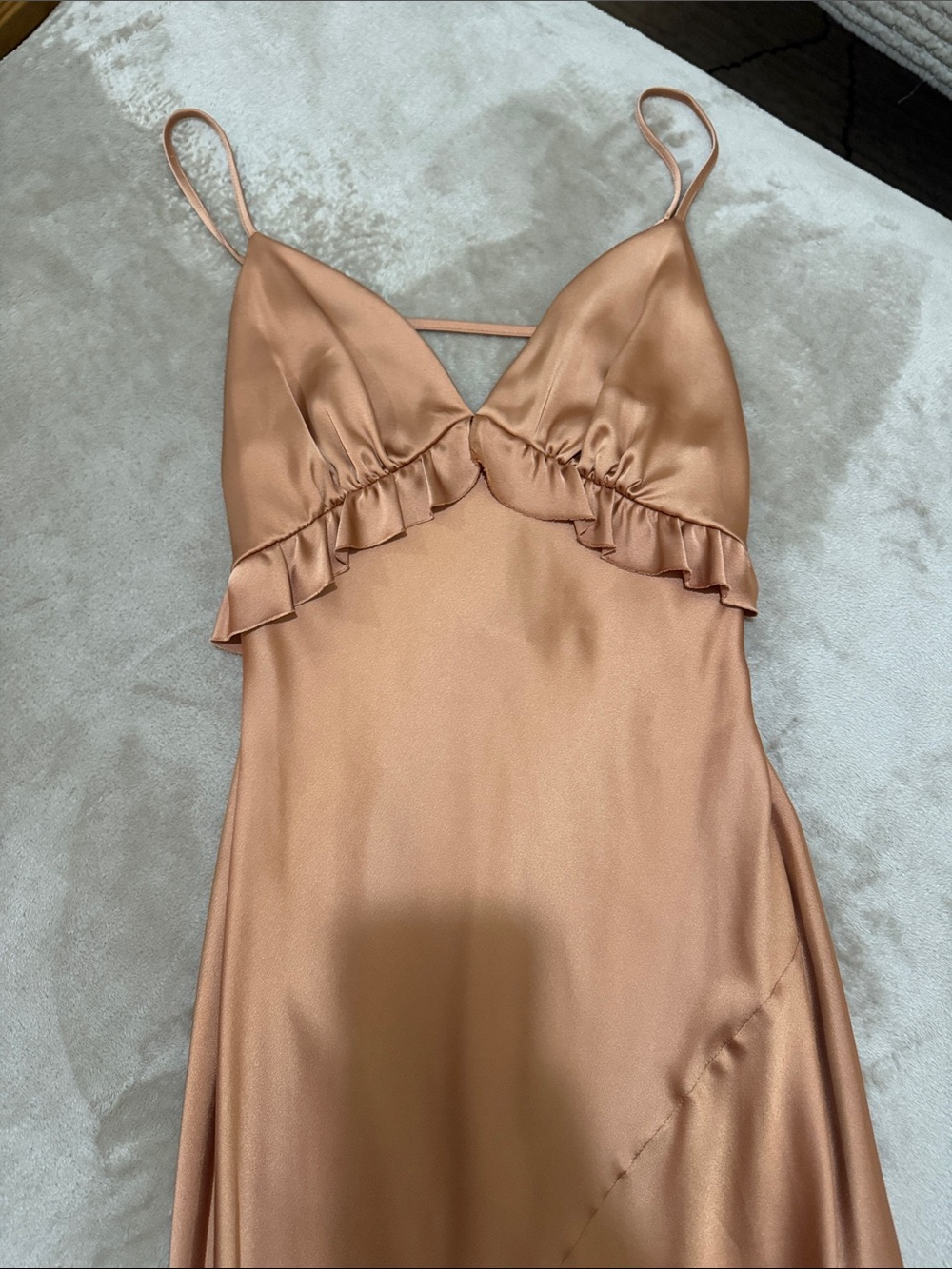 Forever 21 Satin Ruffle-Trim Slip Dress - Rose Gold